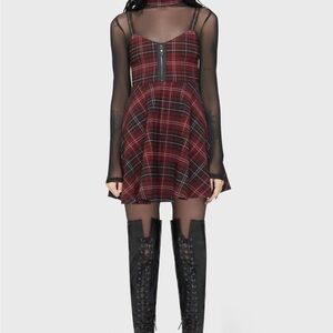 Killstar Red and Black Plaid Long Sleeve Dress